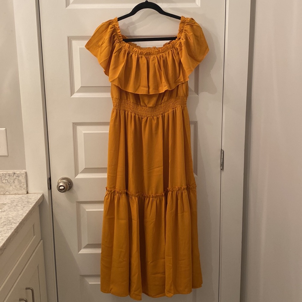 Shein size L marigold off the shoulder ruffle dress - Picture 2 of 2